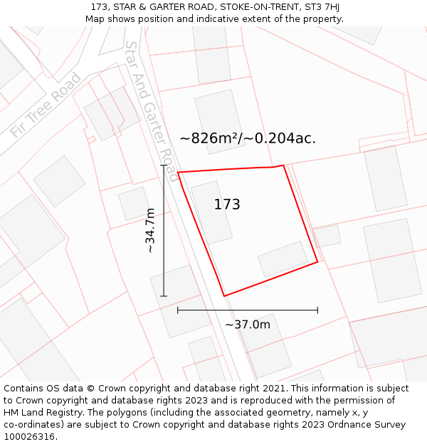 173, STAR & GARTER ROAD, STOKE-ON-TRENT, ST3 7HJ: Plot and title map