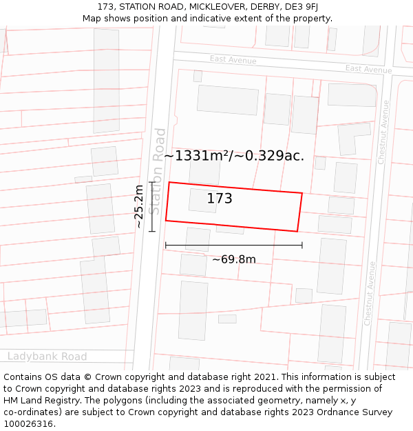 173, STATION ROAD, MICKLEOVER, DERBY, DE3 9FJ: Plot and title map