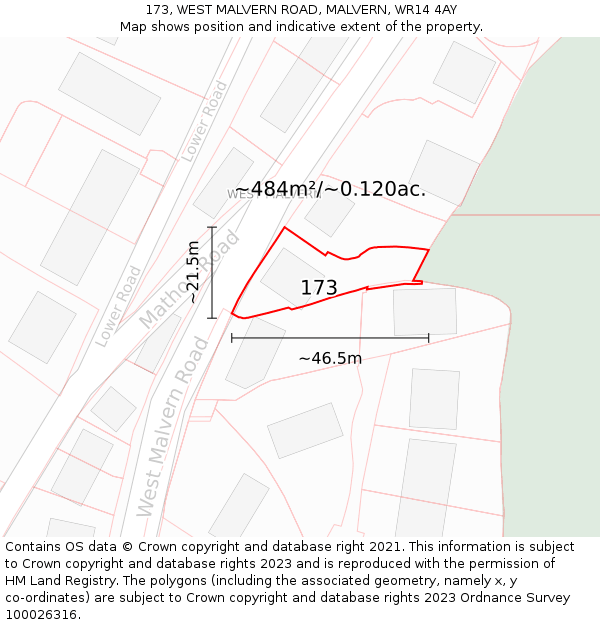 173, WEST MALVERN ROAD, MALVERN, WR14 4AY: Plot and title map