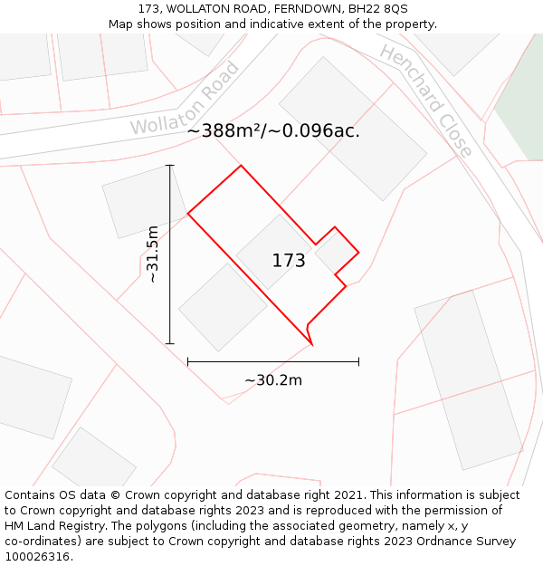 173, WOLLATON ROAD, FERNDOWN, BH22 8QS: Plot and title map