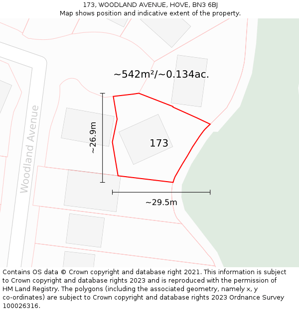 173, WOODLAND AVENUE, HOVE, BN3 6BJ: Plot and title map