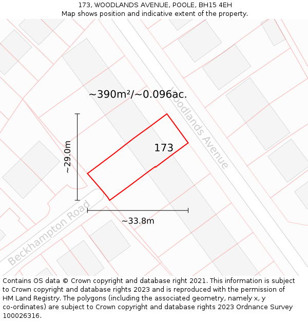 173, WOODLANDS AVENUE, POOLE, BH15 4EH: Plot and title map