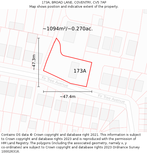 173A, BROAD LANE, COVENTRY, CV5 7AP: Plot and title map