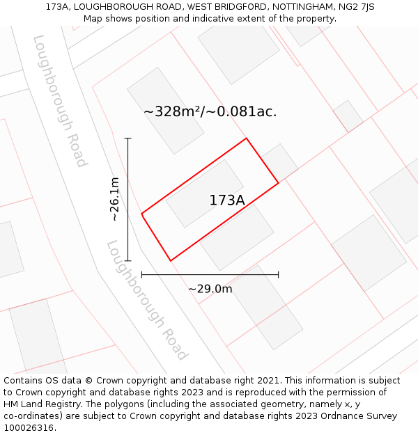 173A, LOUGHBOROUGH ROAD, WEST BRIDGFORD, NOTTINGHAM, NG2 7JS: Plot and title map