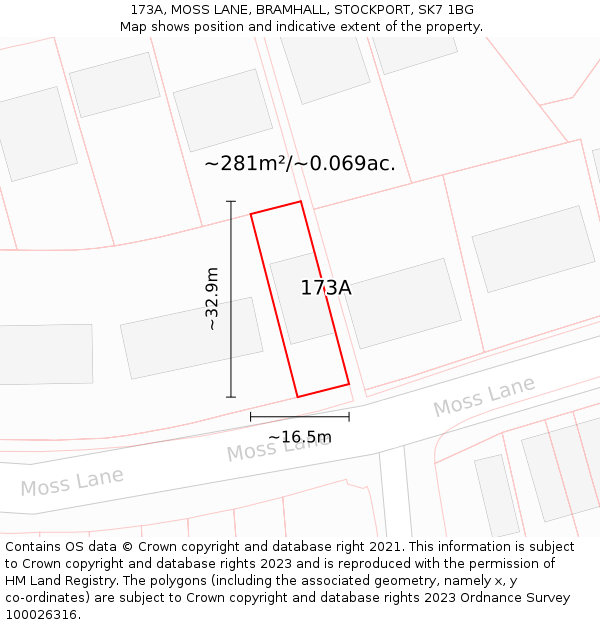 173A, MOSS LANE, BRAMHALL, STOCKPORT, SK7 1BG: Plot and title map