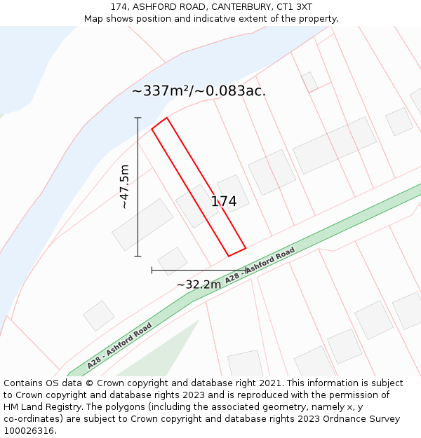 174, ASHFORD ROAD, CANTERBURY, CT1 3XT: Plot and title map