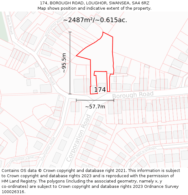 174, BOROUGH ROAD, LOUGHOR, SWANSEA, SA4 6RZ: Plot and title map