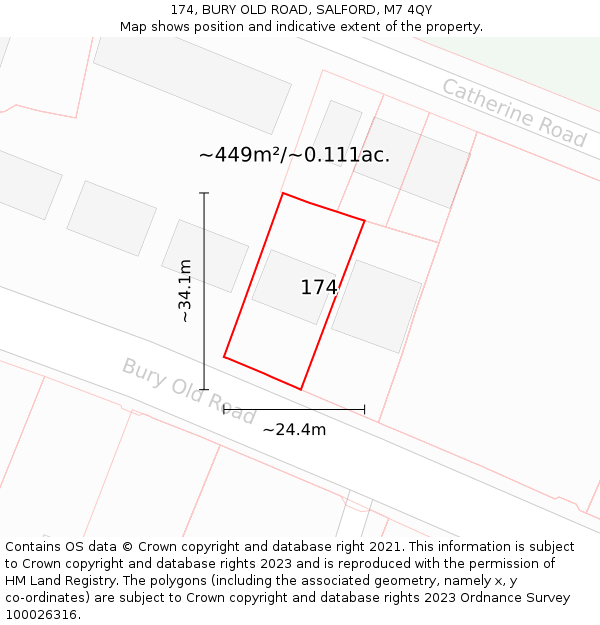 174, BURY OLD ROAD, SALFORD, M7 4QY: Plot and title map