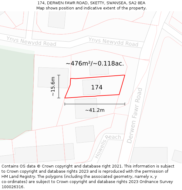 174, DERWEN FAWR ROAD, SKETTY, SWANSEA, SA2 8EA: Plot and title map