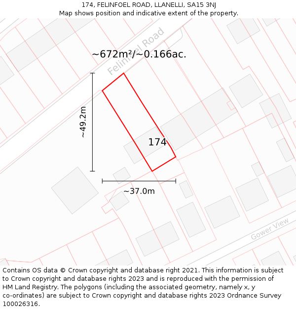 174, FELINFOEL ROAD, LLANELLI, SA15 3NJ: Plot and title map