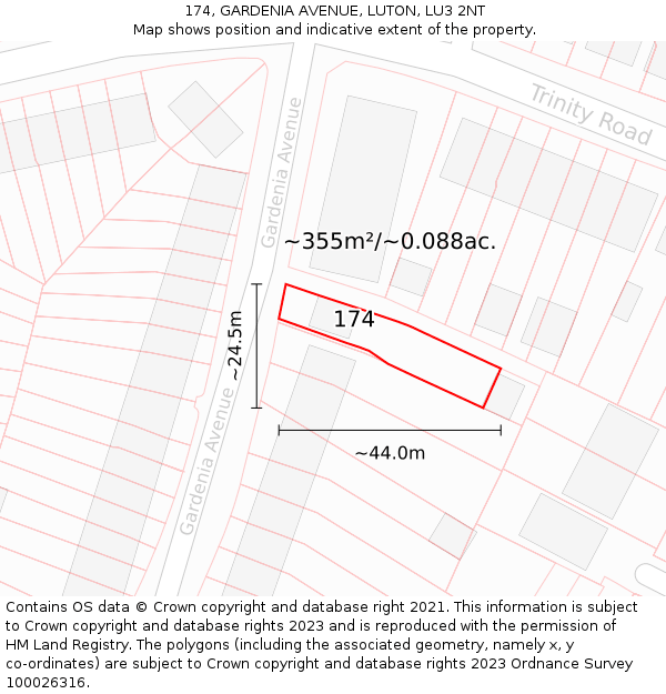 174, GARDENIA AVENUE, LUTON, LU3 2NT: Plot and title map