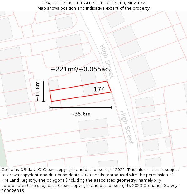 174, HIGH STREET, HALLING, ROCHESTER, ME2 1BZ: Plot and title map