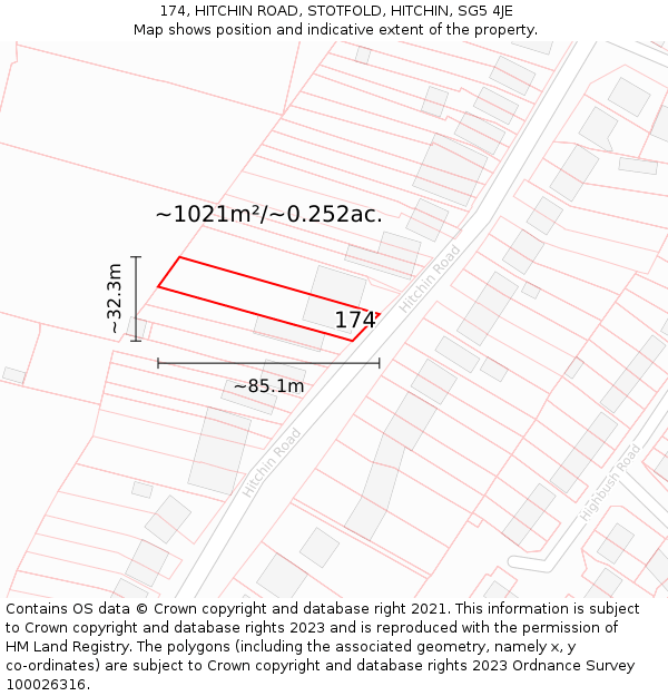 174, HITCHIN ROAD, STOTFOLD, HITCHIN, SG5 4JE: Plot and title map