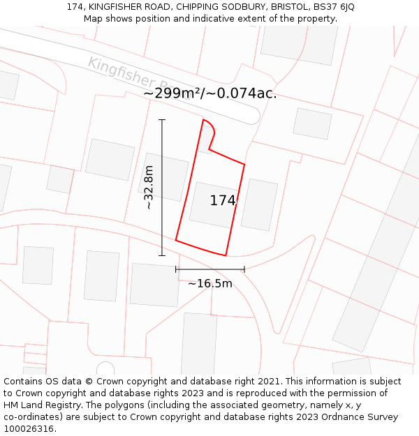 174, KINGFISHER ROAD, CHIPPING SODBURY, BRISTOL, BS37 6JQ: Plot and title map