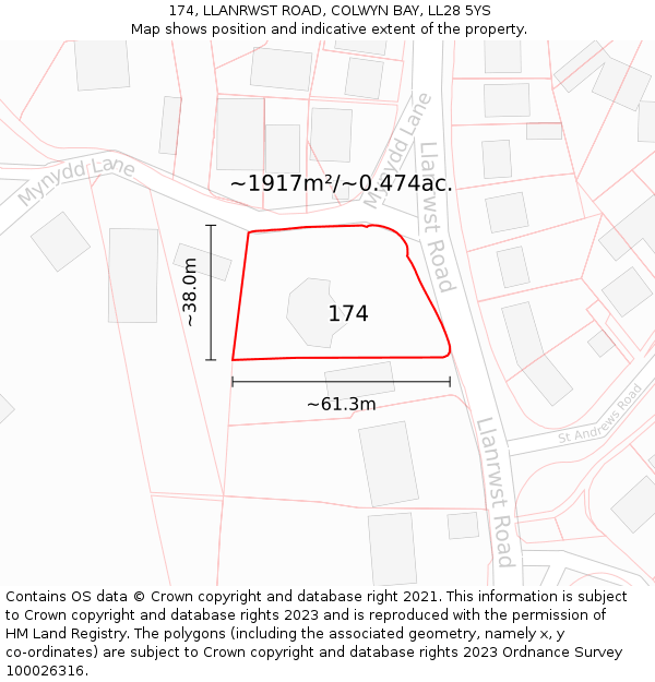 174, LLANRWST ROAD, COLWYN BAY, LL28 5YS: Plot and title map