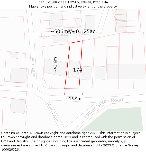 174, LOWER GREEN ROAD, ESHER, KT10 8HA: Plot and title map