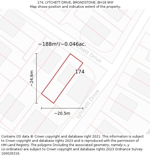 174, LYTCHETT DRIVE, BROADSTONE, BH18 9NY: Plot and title map