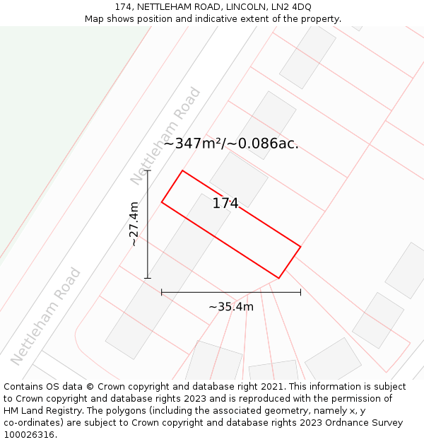 174, NETTLEHAM ROAD, LINCOLN, LN2 4DQ: Plot and title map