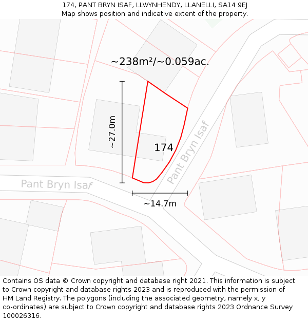 174, PANT BRYN ISAF, LLWYNHENDY, LLANELLI, SA14 9EJ: Plot and title map