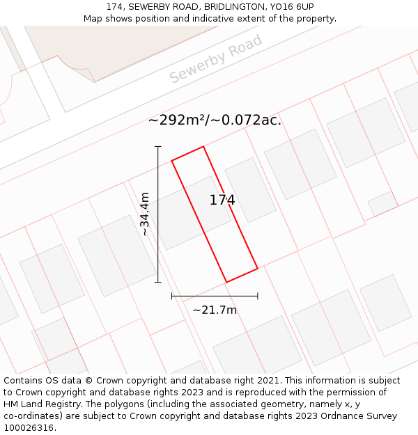 174, SEWERBY ROAD, BRIDLINGTON, YO16 6UP: Plot and title map