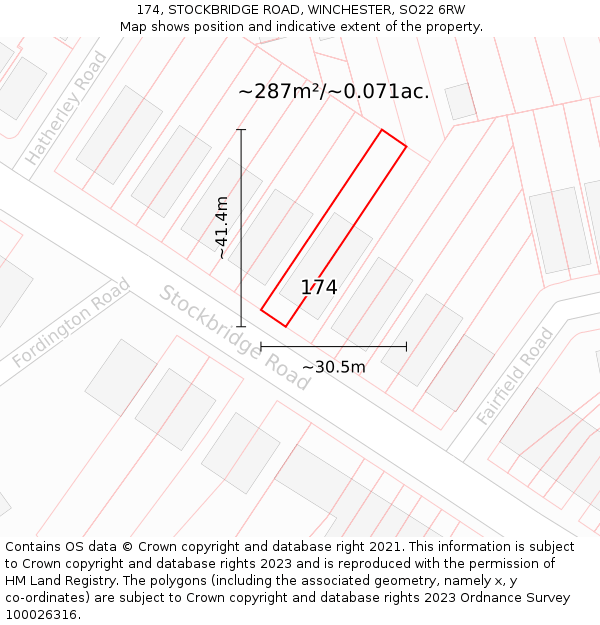 174, STOCKBRIDGE ROAD, WINCHESTER, SO22 6RW: Plot and title map