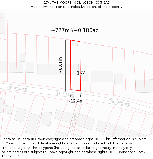 174, THE MOORS, KIDLINGTON, OX5 2AD: Plot and title map