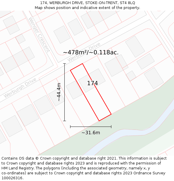 174, WERBURGH DRIVE, STOKE-ON-TRENT, ST4 8LQ: Plot and title map