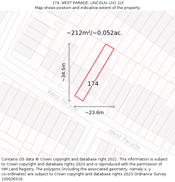 174, WEST PARADE, LINCOLN, LN1 1LF: Plot and title map