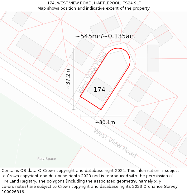 174, WEST VIEW ROAD, HARTLEPOOL, TS24 9LF: Plot and title map