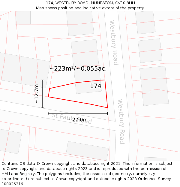 174, WESTBURY ROAD, NUNEATON, CV10 8HH: Plot and title map