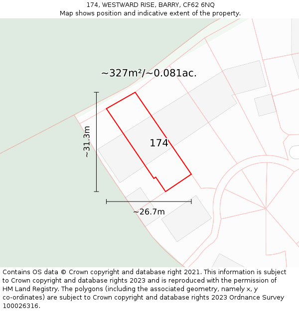 174, WESTWARD RISE, BARRY, CF62 6NQ: Plot and title map