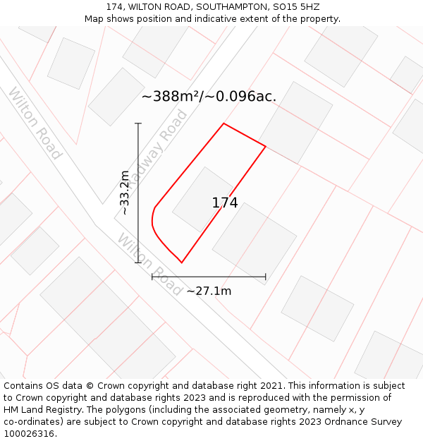 174, WILTON ROAD, SOUTHAMPTON, SO15 5HZ: Plot and title map