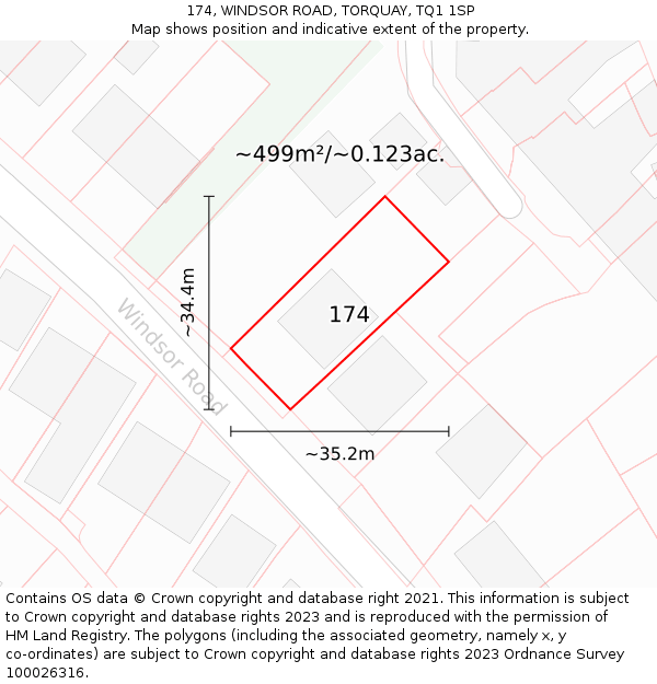 174, WINDSOR ROAD, TORQUAY, TQ1 1SP: Plot and title map