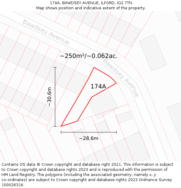 174A, BAWDSEY AVENUE, ILFORD, IG2 7TN: Plot and title map