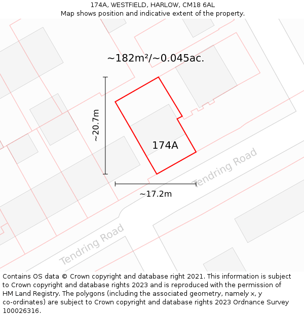 174A, WESTFIELD, HARLOW, CM18 6AL: Plot and title map