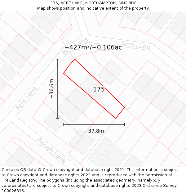 175, ACRE LANE, NORTHAMPTON, NN2 8DF: Plot and title map