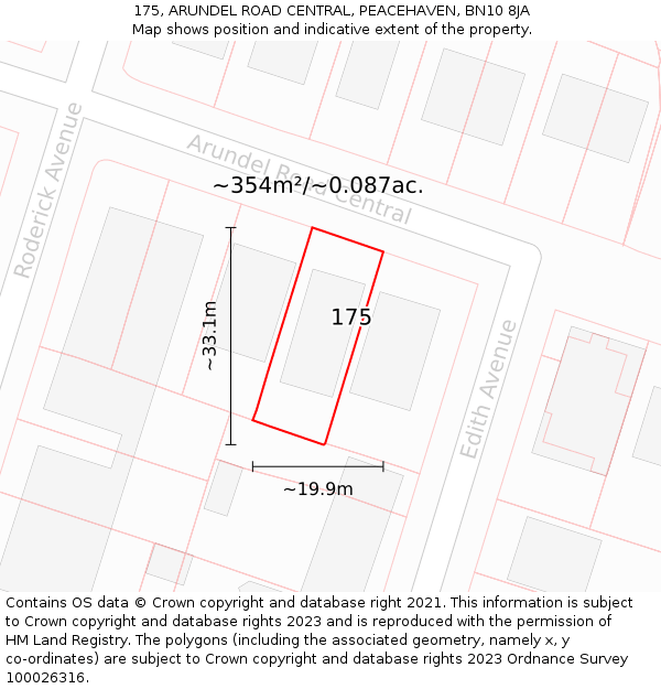 175, ARUNDEL ROAD CENTRAL, PEACEHAVEN, BN10 8JA: Plot and title map