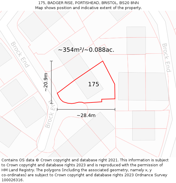 175, BADGER RISE, PORTISHEAD, BRISTOL, BS20 8NN: Plot and title map