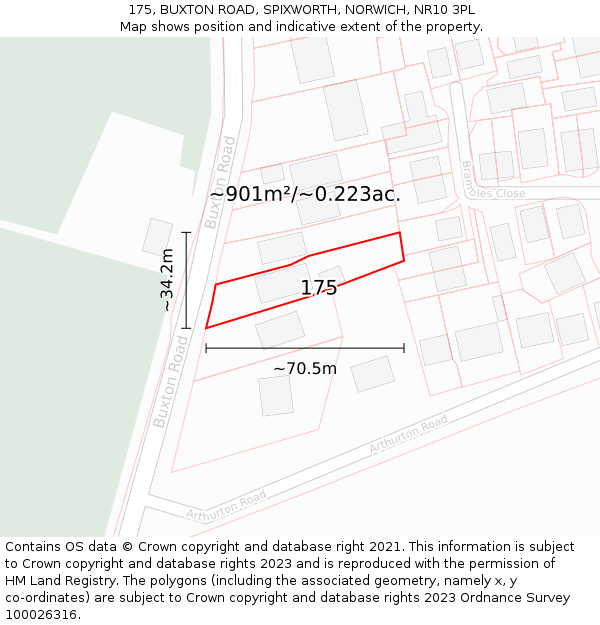 175, BUXTON ROAD, SPIXWORTH, NORWICH, NR10 3PL: Plot and title map