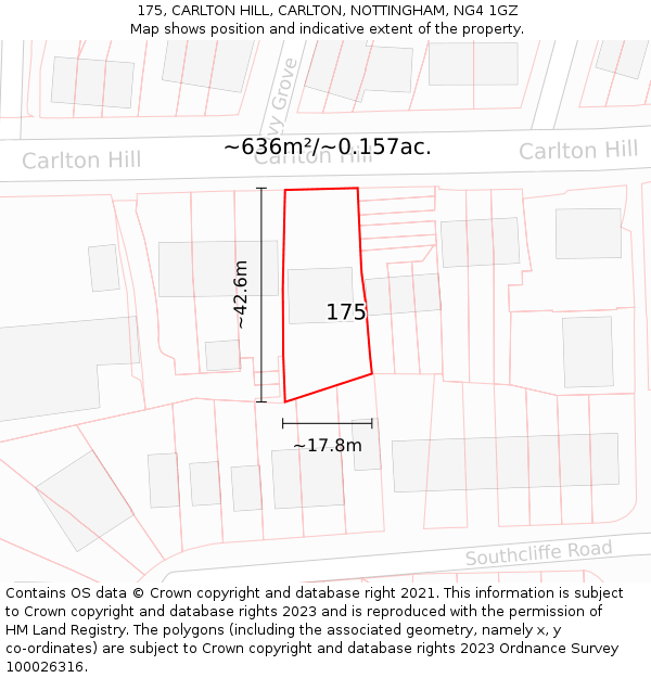 175, CARLTON HILL, CARLTON, NOTTINGHAM, NG4 1GZ: Plot and title map