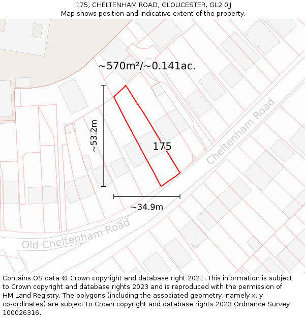 175, CHELTENHAM ROAD, GLOUCESTER, GL2 0JJ: Plot and title map