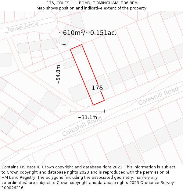 175, COLESHILL ROAD, BIRMINGHAM, B36 8EA: Plot and title map