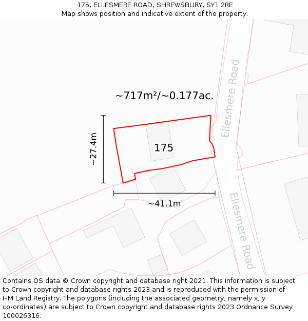 175, ELLESMERE ROAD, SHREWSBURY, SY1 2RE: Plot and title map