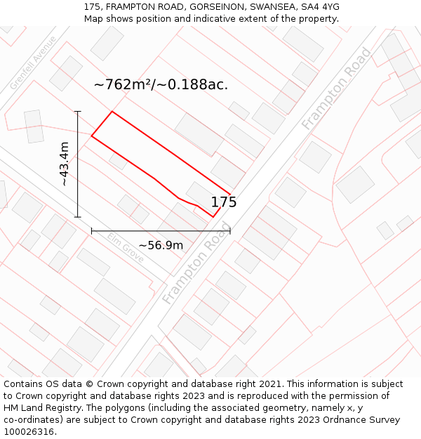 175, FRAMPTON ROAD, GORSEINON, SWANSEA, SA4 4YG: Plot and title map