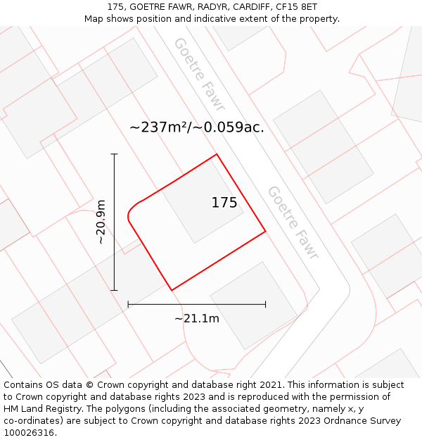 175, GOETRE FAWR, RADYR, CARDIFF, CF15 8ET: Plot and title map