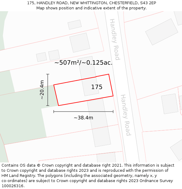175, HANDLEY ROAD, NEW WHITTINGTON, CHESTERFIELD, S43 2EP: Plot and title map