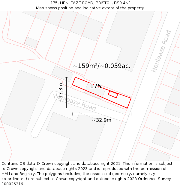 175, HENLEAZE ROAD, BRISTOL, BS9 4NF: Plot and title map