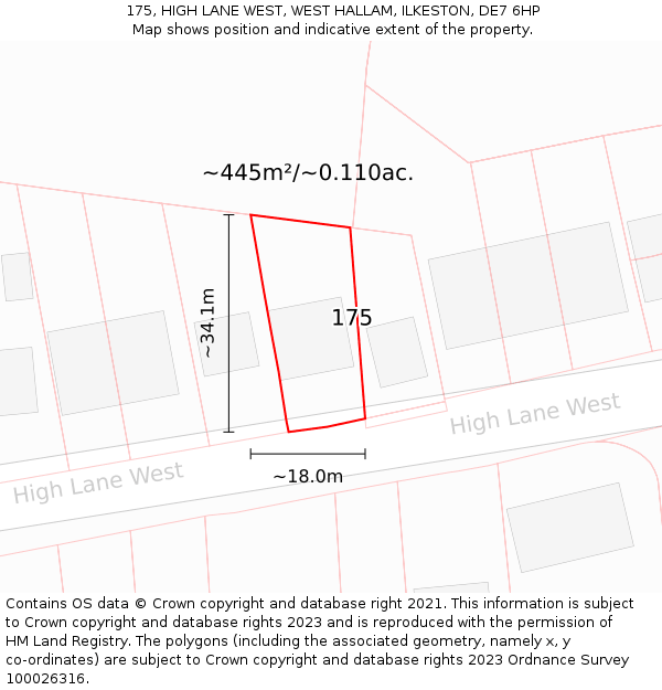 175, HIGH LANE WEST, WEST HALLAM, ILKESTON, DE7 6HP: Plot and title map