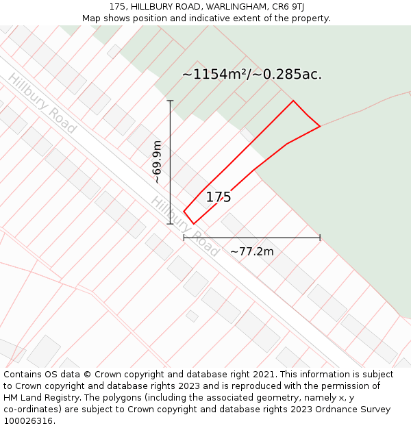 175, HILLBURY ROAD, WARLINGHAM, CR6 9TJ: Plot and title map