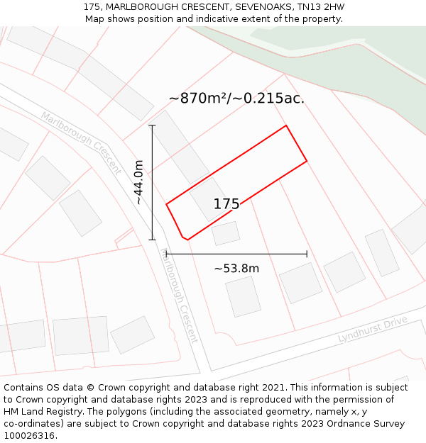 175, MARLBOROUGH CRESCENT, SEVENOAKS, TN13 2HW: Plot and title map